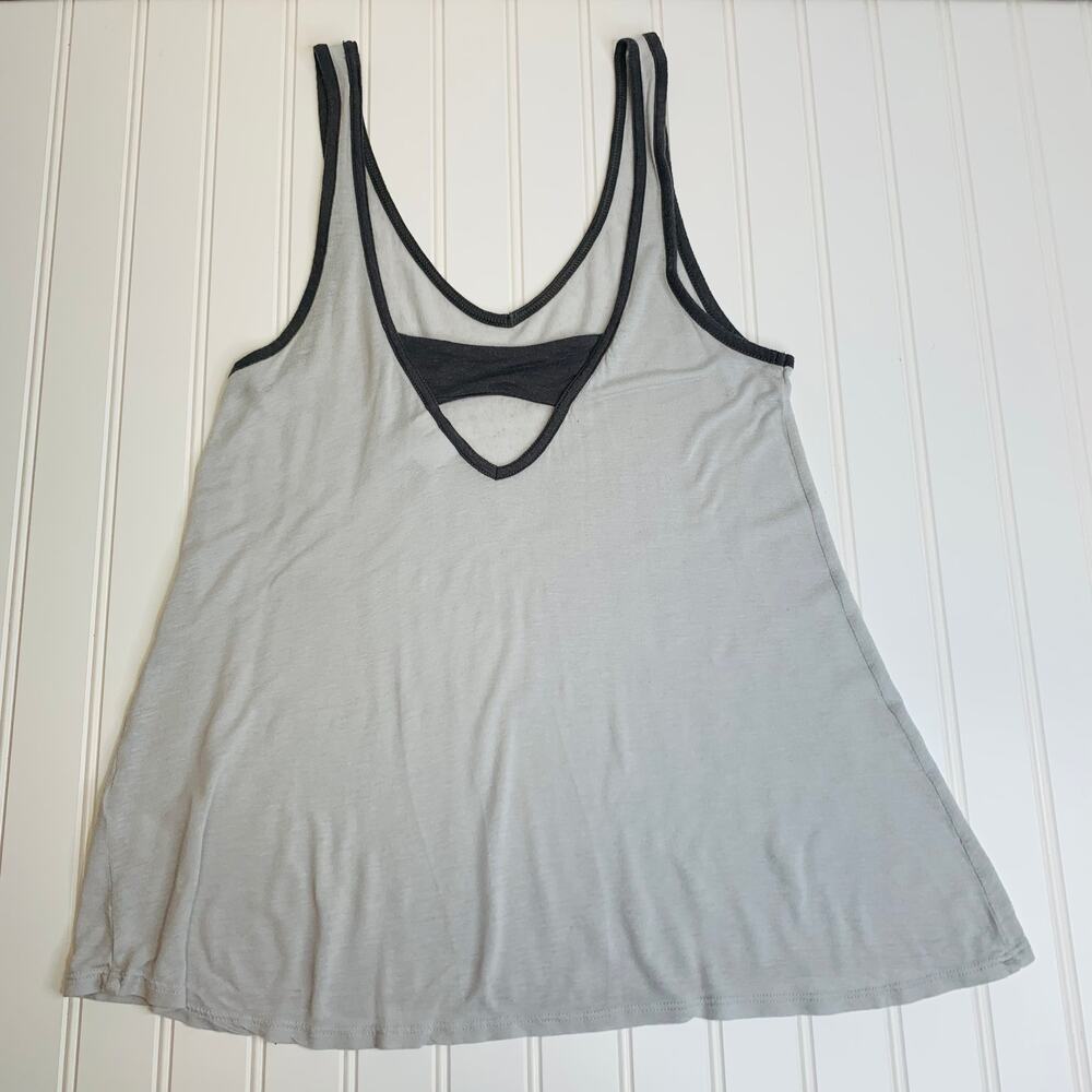 Free Press Thin Tank Top Gray Dark Gray Trim Sz XS - Picture 6 of 8